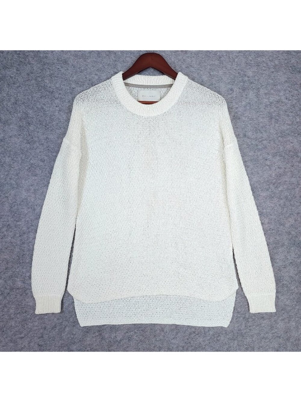 Brochu Walker Womens Crew Neck Sweater Size M White Open Knit Cotton Blend Hi-Lo